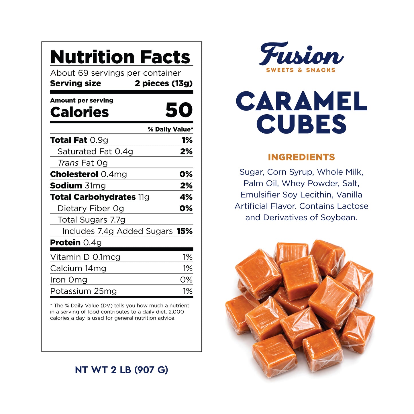 Caramel Cubes Candy Individually Wrapped - 2 Pound Bulk Bag - Caramel Candy Soft Classic Chewy Candy For Holidays, Or Any Occasion