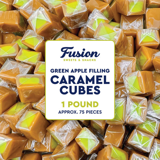 Caramel Cubes Candy Green Apple Filling - 1 Pound Bulk Bag -Individually Wrapped, Caramel Chews Soft Classic Chewy Candy, For all Holidays And Any Occasion. (Approx 75 Count)
