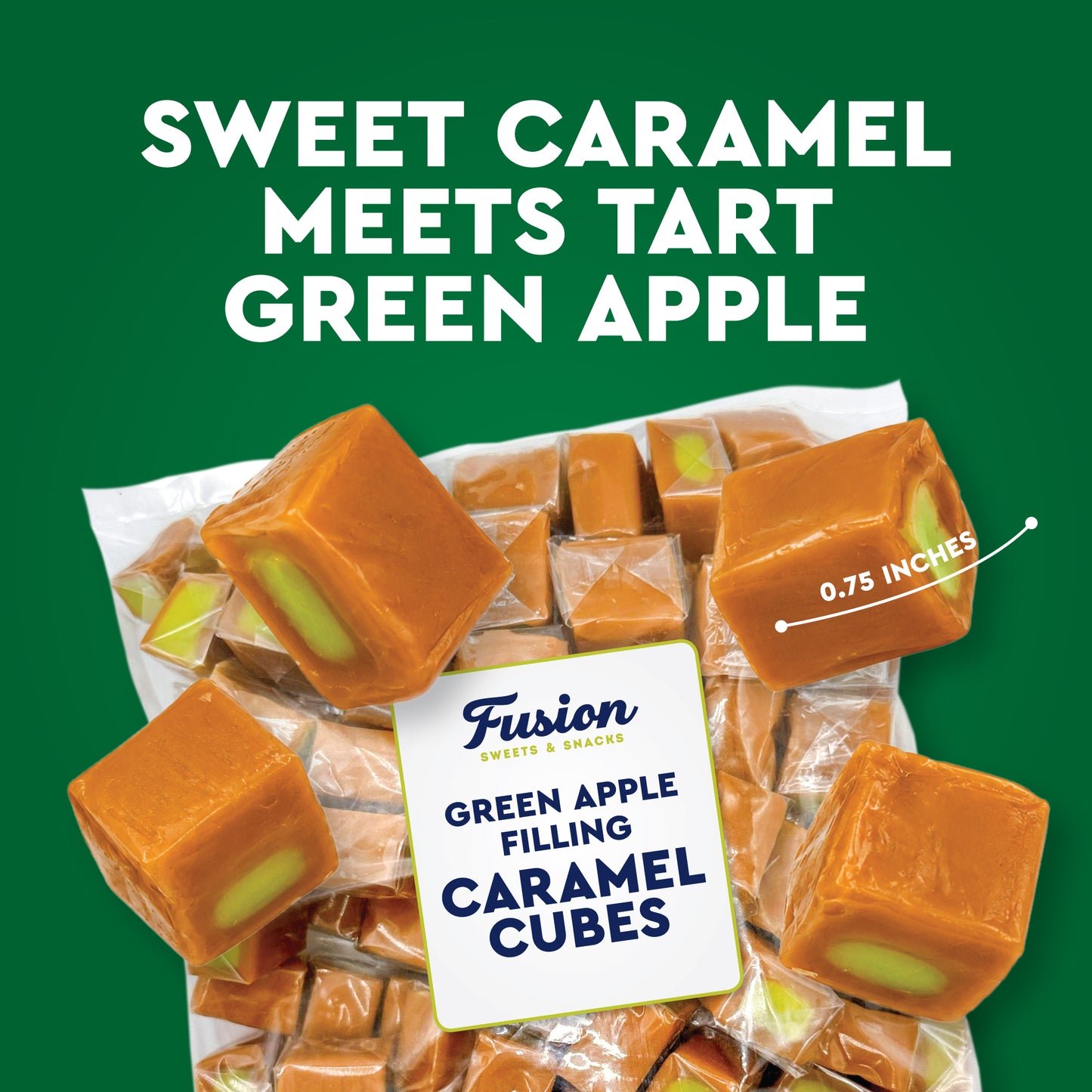 Caramel Cubes Candy Green Apple Filling - 1 Pound Bulk Bag -Individually Wrapped, Caramel Chews Soft Classic Chewy Candy, For all Holidays And Any Occasion. (Approx 75 Count)