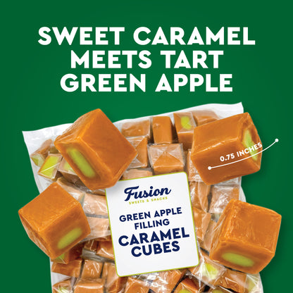 Caramel Cubes Candy Green Apple Filling - 1 Pound Bulk Bag -Individually Wrapped, Caramel Chews Soft Classic Chewy Candy, For all Holidays And Any Occasion. (Approx 75 Count)