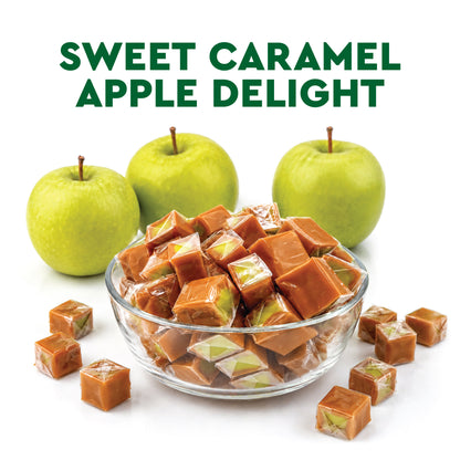 Caramel Cubes Candy Green Apple Filling - 1 Pound Bulk Bag -Individually Wrapped, Caramel Chews Soft Classic Chewy Candy, For all Holidays And Any Occasion. (Approx 75 Count)