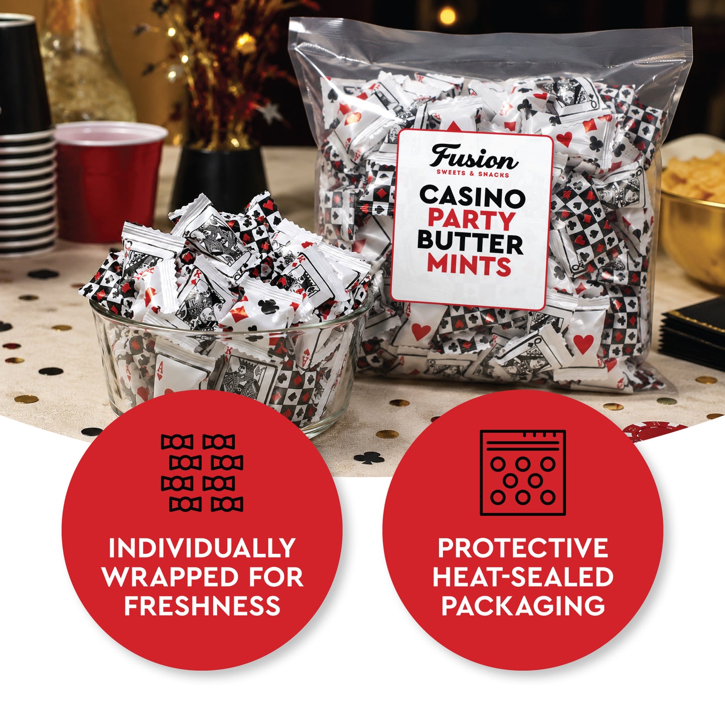Casino Party Favors Buttermints Candy, 100 Pieces Individually Wrapped – Angel Mints, Vegas Party Favors, Dinner Mints Butter, Casino Candy | Kosher Certified, Card Game Buttermints