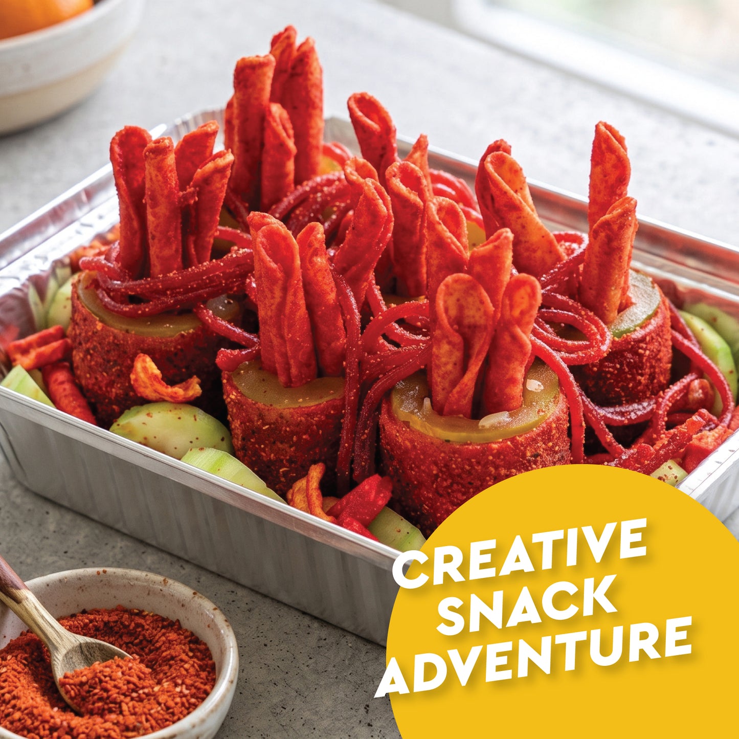 Viral Chamoy Pickle Kit - Mrs. Klein's Pickle | Rolled Fruit Candy, Chili Rolled Corn Chips, Fruit Gummies, Chili Lime Seasoning, Hot Sauce & Lime