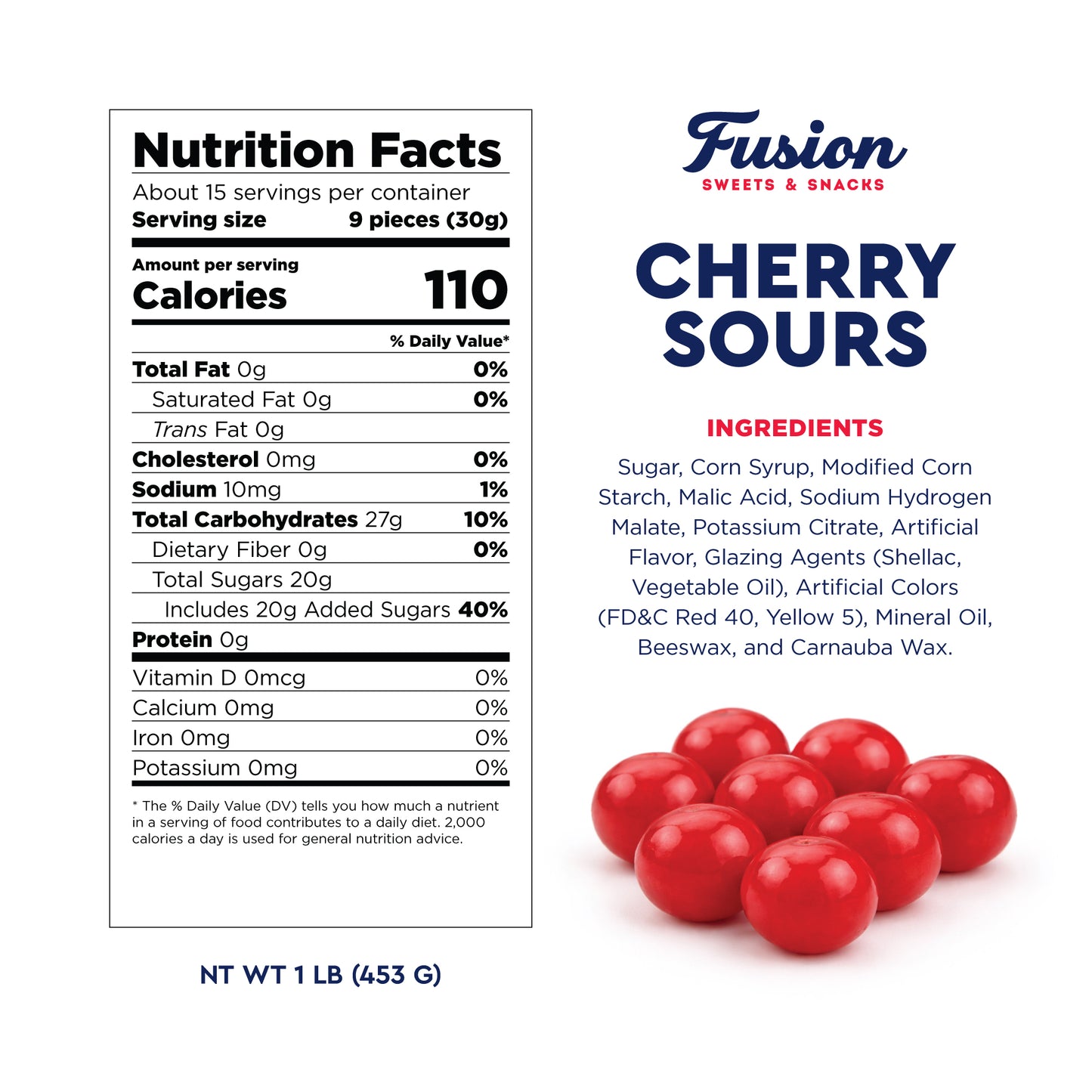 Cherry Sours Candy, 1 Pounds Bulk Cherry Candies - Chewy Candy Balls, Red Sour Balls, Tangy Christmas Candies