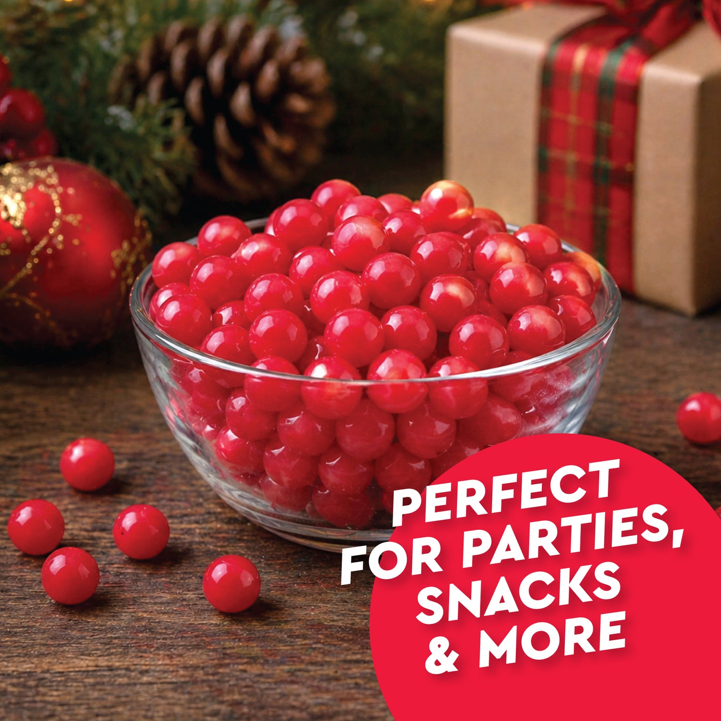 Cherry Sours Candy, 1 Pounds Bulk Cherry Candies - Chewy Candy Balls, Red Sour Balls, Tangy Christmas Candies