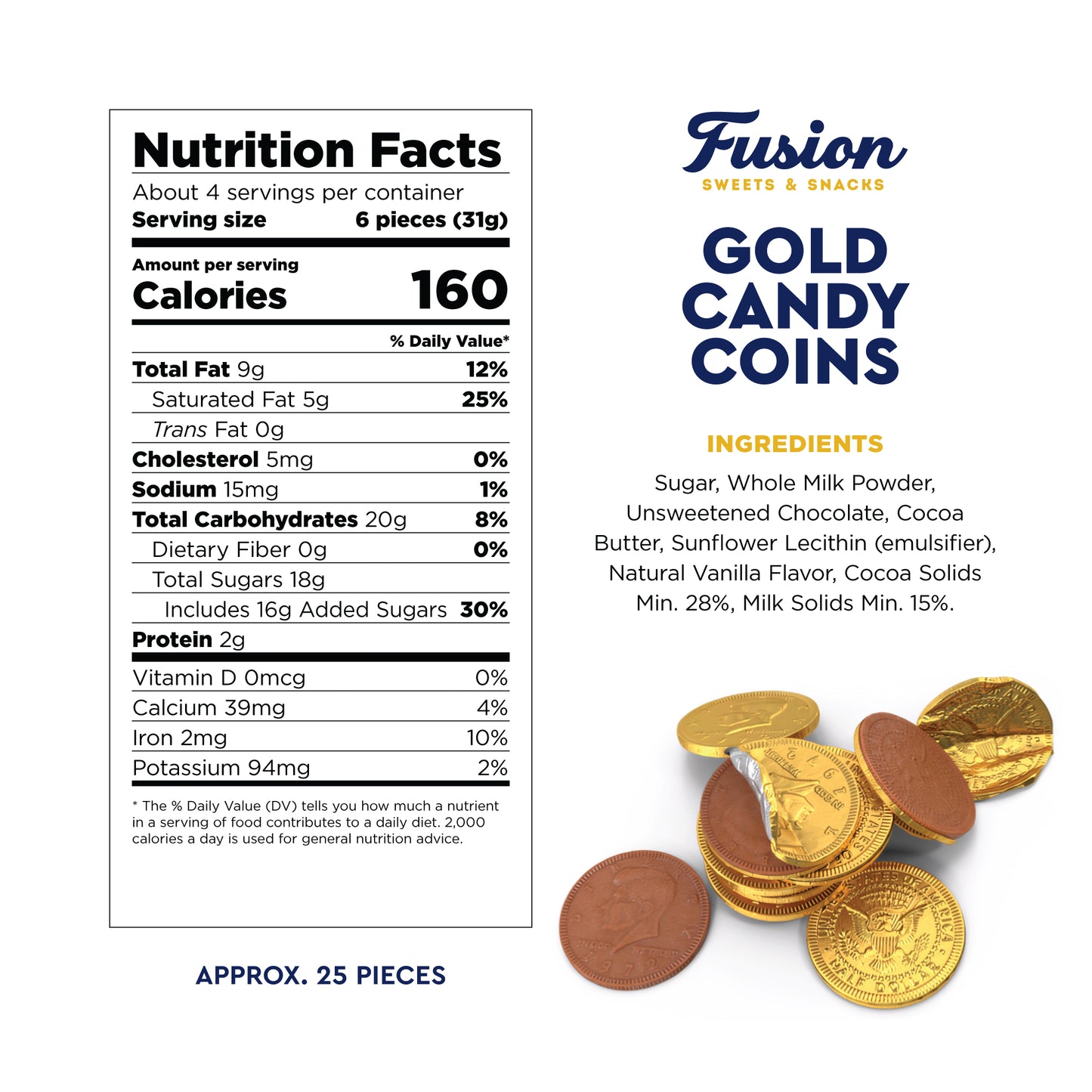 Gold Candy Coins, 25 Count | Smooth Chocolate Coins for Hanukkah & Pirate Party Favors | Premium, Kosher, Non-GMO Ingredients