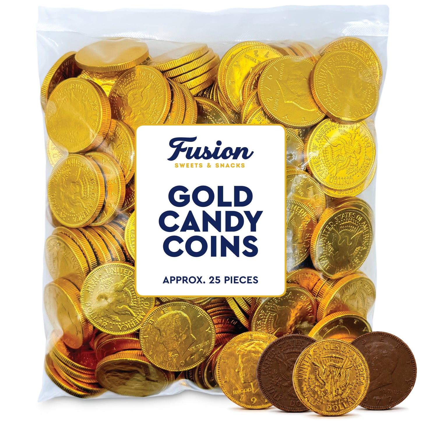 Gold Candy Coins, 25 Count | Smooth Chocolate Coins for Hanukkah & Pirate Party Favors | Premium, Kosher, Non-GMO Ingredients