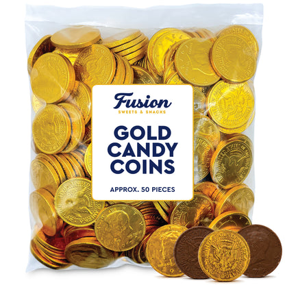 Gold Candy Coins, 50 Count | Gourmet Chocolate Coins for Hanukkah, Pirate Parties, Birthdays & Celebrations | Crafted from Premium Ingredients, Kosher, Non-GMO Certified