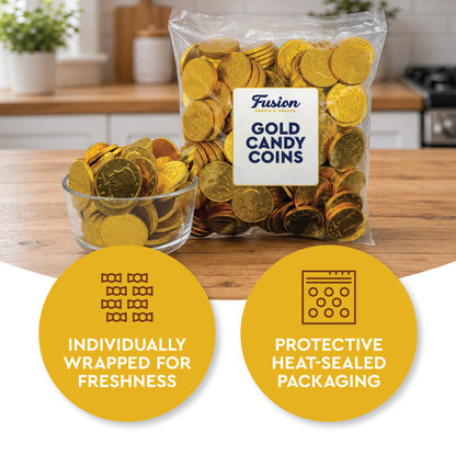 Gold Candy Coins, 50 Count | Gourmet Chocolate Coins for Hanukkah, Pirate Parties, Birthdays & Celebrations | Crafted from Premium Ingredients, Kosher, Non-GMO Certified