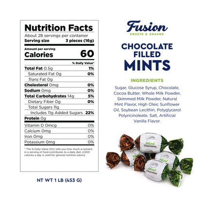Chocolate Filled Candy - 1 Pound Bulk Bag - Arcor Chocolate Mints Hard Candy, Approx 80 Pieces, Naturally Flavored Treats