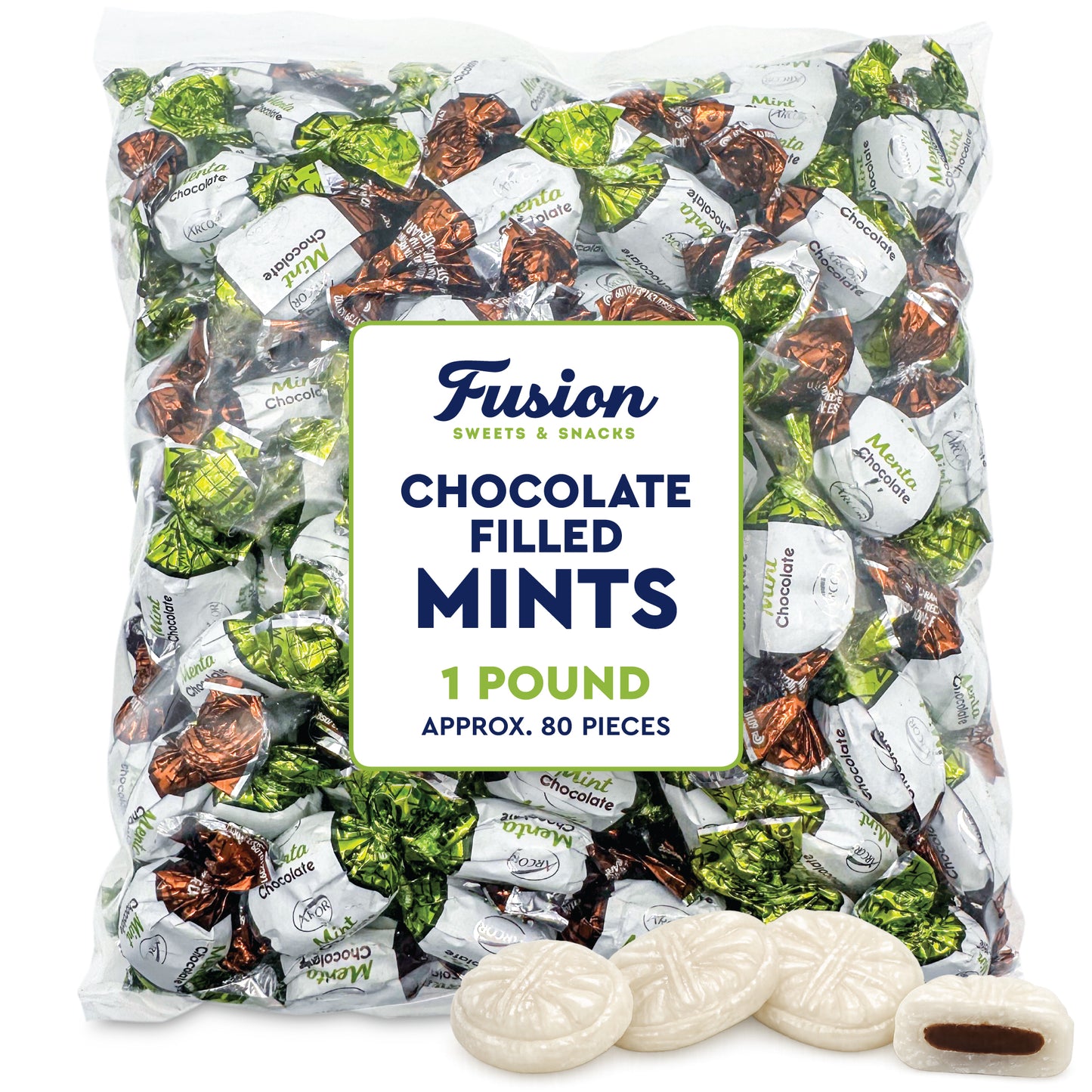 Chocolate Filled Candy - 1 Pound Bulk Bag - Arcor Chocolate Mints Hard Candy, Approx 80 Pieces, Naturally Flavored Treats