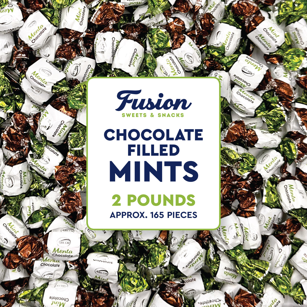 Arcor Chocolate Filled Mints Hard Candy, 2 Pound Bag, Individually Wrapped | Naturally Flavored Chocolate Mint Filling, Hard Candy Shell, Approx 165 Pieces, Bulk Bag Great For Snacking, Sharing, Gifting
