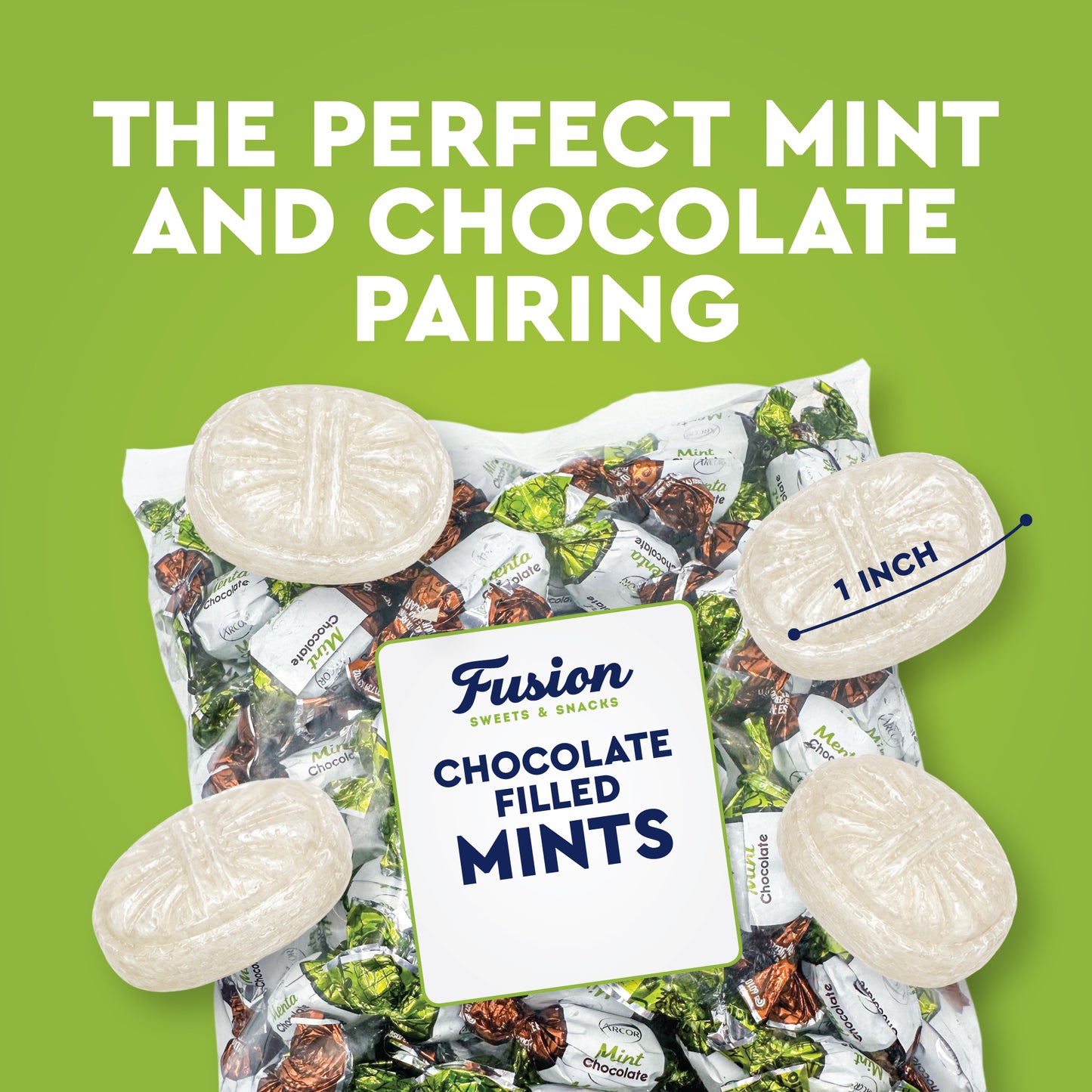 Chocolate Filled Candy - 1 Pound Bulk Bag - Arcor Chocolate Mints Hard Candy, Approx 80 Pieces, Naturally Flavored Treats