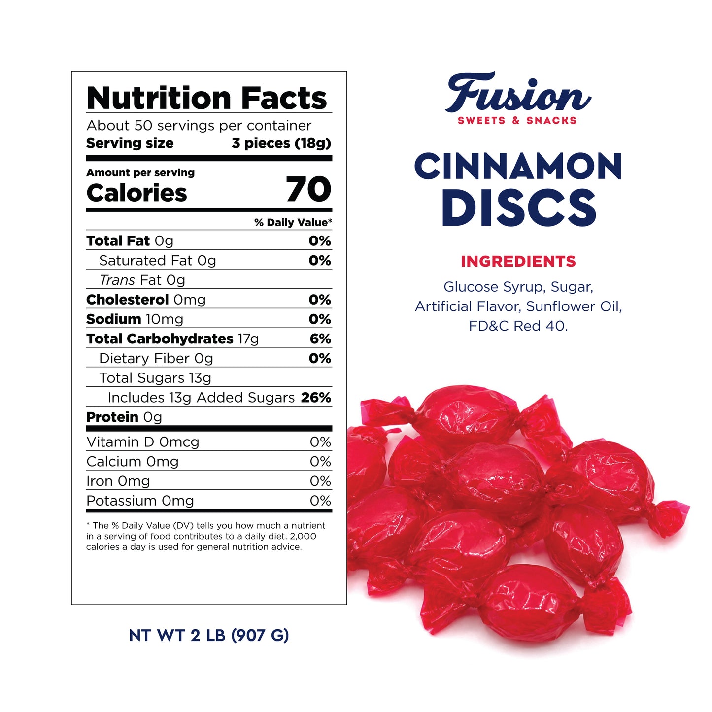Cinnamon Discs Hard Candy - Bulk 2 Pounds Individually Wrapped Red Cinnamon Candy Disks
