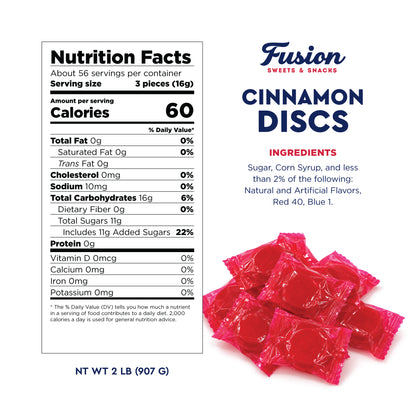 Cinnamon Discs Hard Candy, 2 Pound Bag, Cinnamon Candy Individually Wrapped | Hot Red Cinnamon Fire Candy in Bulk - Perfect for Snacking, Candy Bowls, Parties & Gifting Any Time of Year