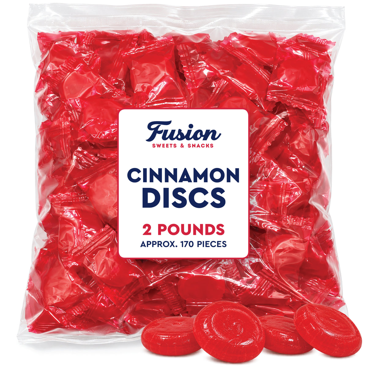Cinnamon Discs Hard Candy, 2 Pound Bag, Cinnamon Candy Individually Wrapped | Hot Red Cinnamon Fire Candy in Bulk - Perfect for Snacking, Candy Bowls, Parties & Gifting Any Time of Year