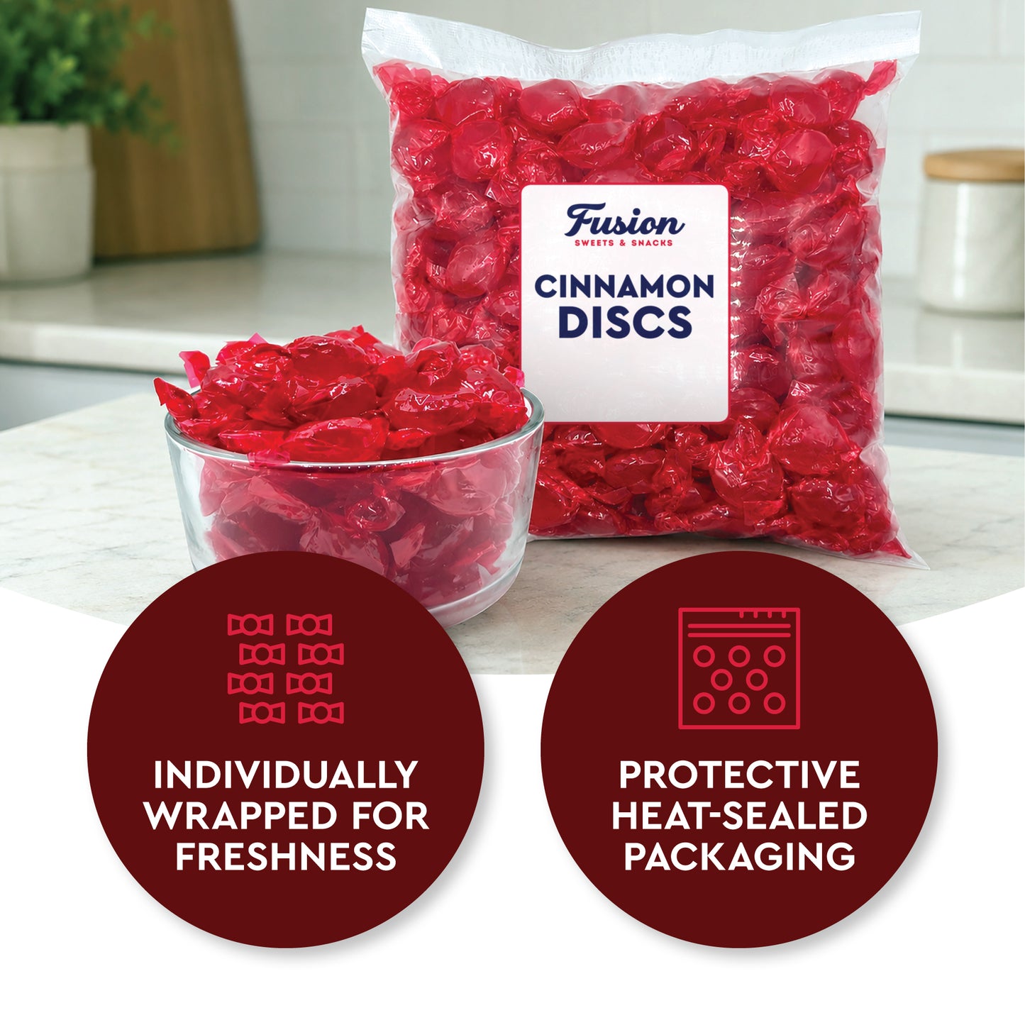 Cinnamon Discs Hard Candy - Bulk 2 Pounds Individually Wrapped Red Cinnamon Candy Disks