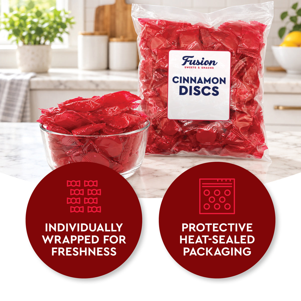 Cinnamon Discs Hard Candy, 1 Pound Bag, Cinnamon Candy Individually Wrapped | Hot Red Cinnamon Fire Candy in Bulk - Perfect for Snacking, Candy Bowls, Parties & Gifting Any Time of Year