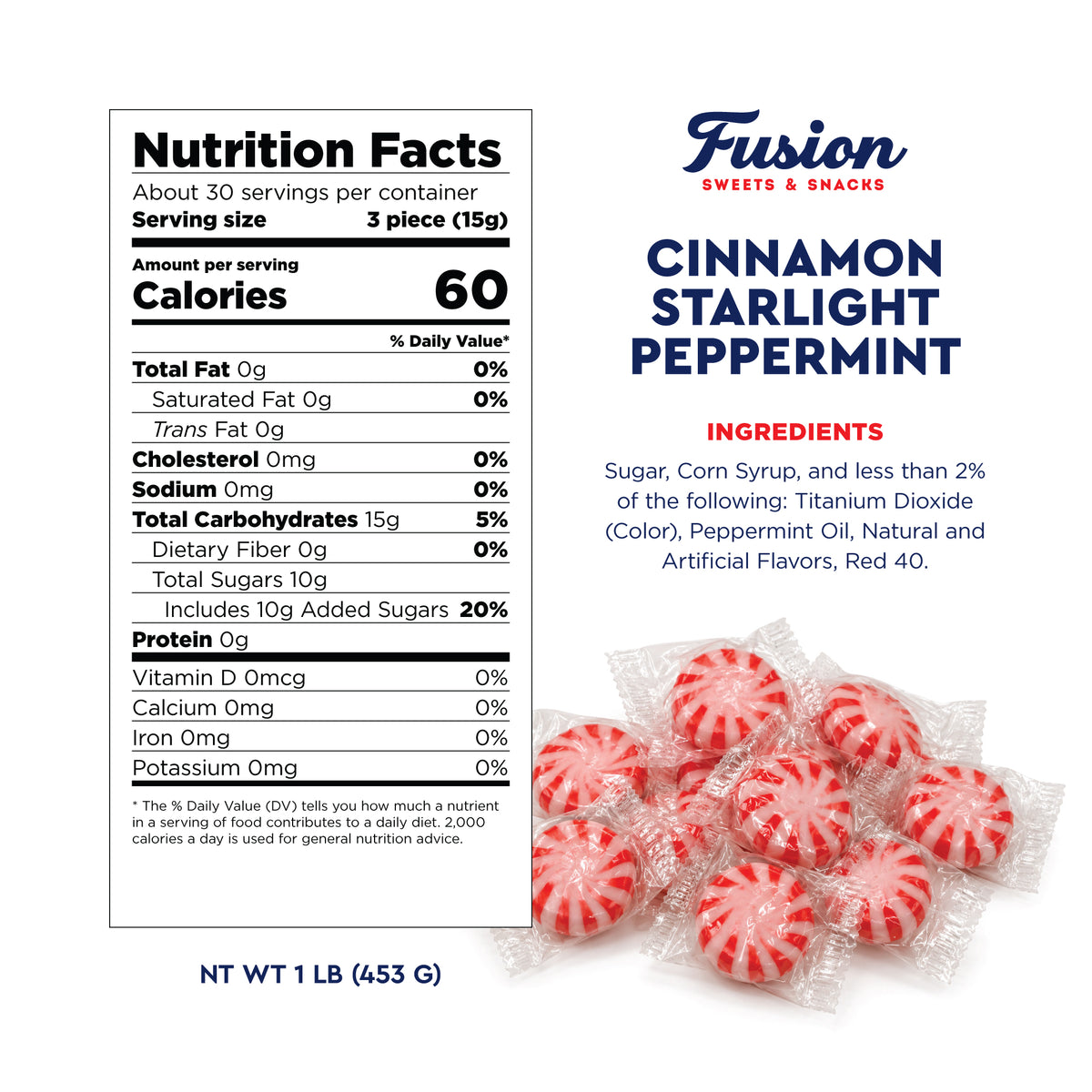 Cinnamon Peppermint Starlights, 1 Pound, Individually Wrapped Hard Candy | Cinnamon Peppermint Candy with Cool Peppermint Flavor & a Warm Cinnamon Kick