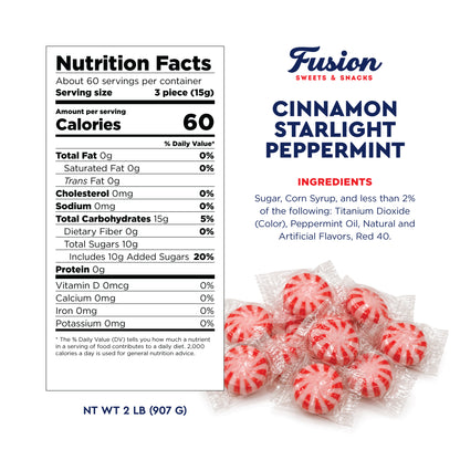 Cinnamon Peppermint Starlights, 2 Pounds, Individually Wrapped Hard Candy | Cinnamon Peppermint Candy with Cool Peppermint Flavor & a Warm Cinnamon Kick