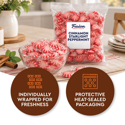 Cinnamon Peppermint Starlights, 1 Pound, Individually Wrapped Hard Candy | Cinnamon Peppermint Candy with Cool Peppermint Flavor & a Warm Cinnamon Kick