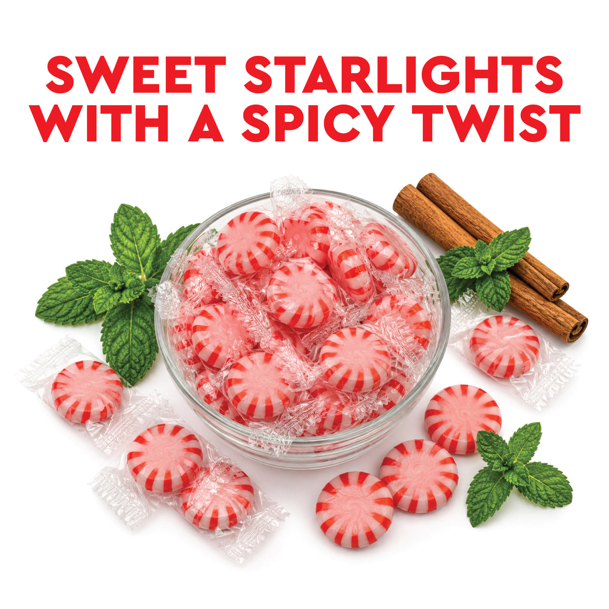 Cinnamon Peppermint Starlights, 1 Pound, Individually Wrapped Hard Candy | Cinnamon Peppermint Candy with Cool Peppermint Flavor & a Warm Cinnamon Kick