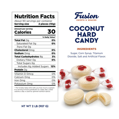 Coconut Hard Candy - 2 Pounds Individually Wrapped Candy, Creamy Filled Coconut Candy, Bulk Bag Old Fashioned Treats