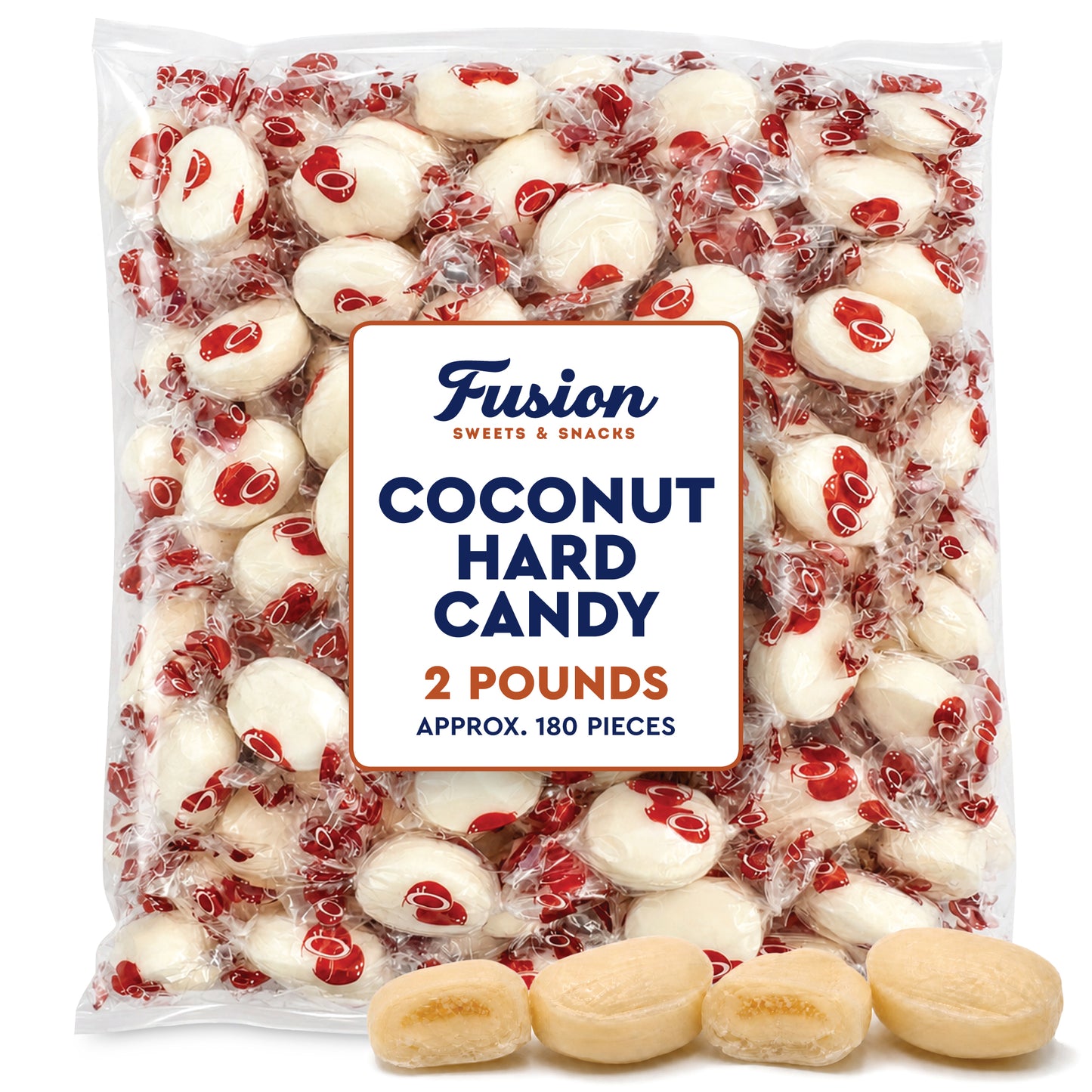 Coconut Hard Candy - 2 Pounds Individually Wrapped Candy, Creamy Filled Coconut Candy, Bulk Bag Old Fashioned Treats