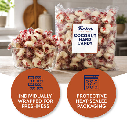 Coconut Hard Candy - 2 Pounds Individually Wrapped Candy, Creamy Filled Coconut Candy, Bulk Bag Old Fashioned Treats