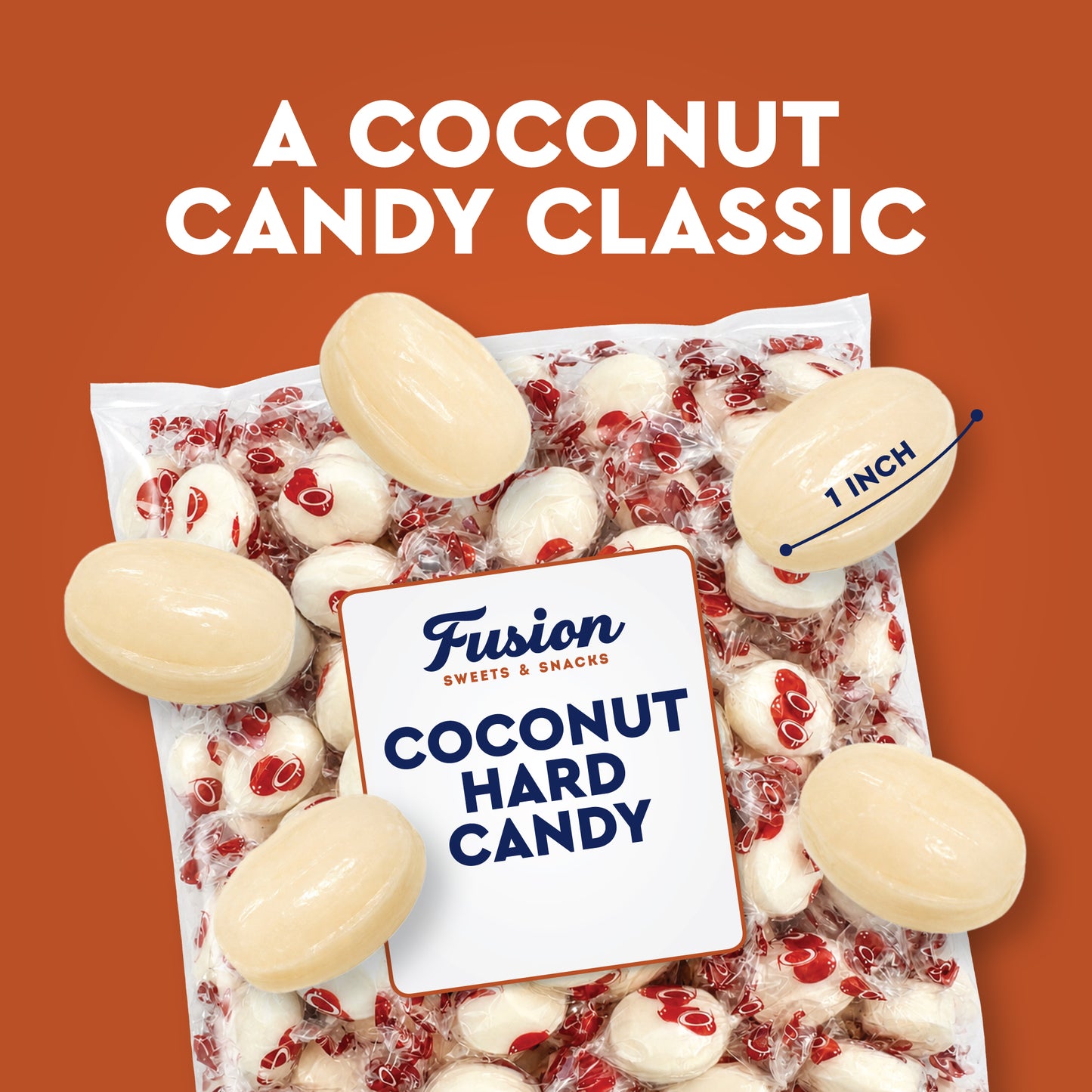 Coconut Hard Candy - 2 Pounds Individually Wrapped Candy, Creamy Filled Coconut Candy, Bulk Bag Old Fashioned Treats