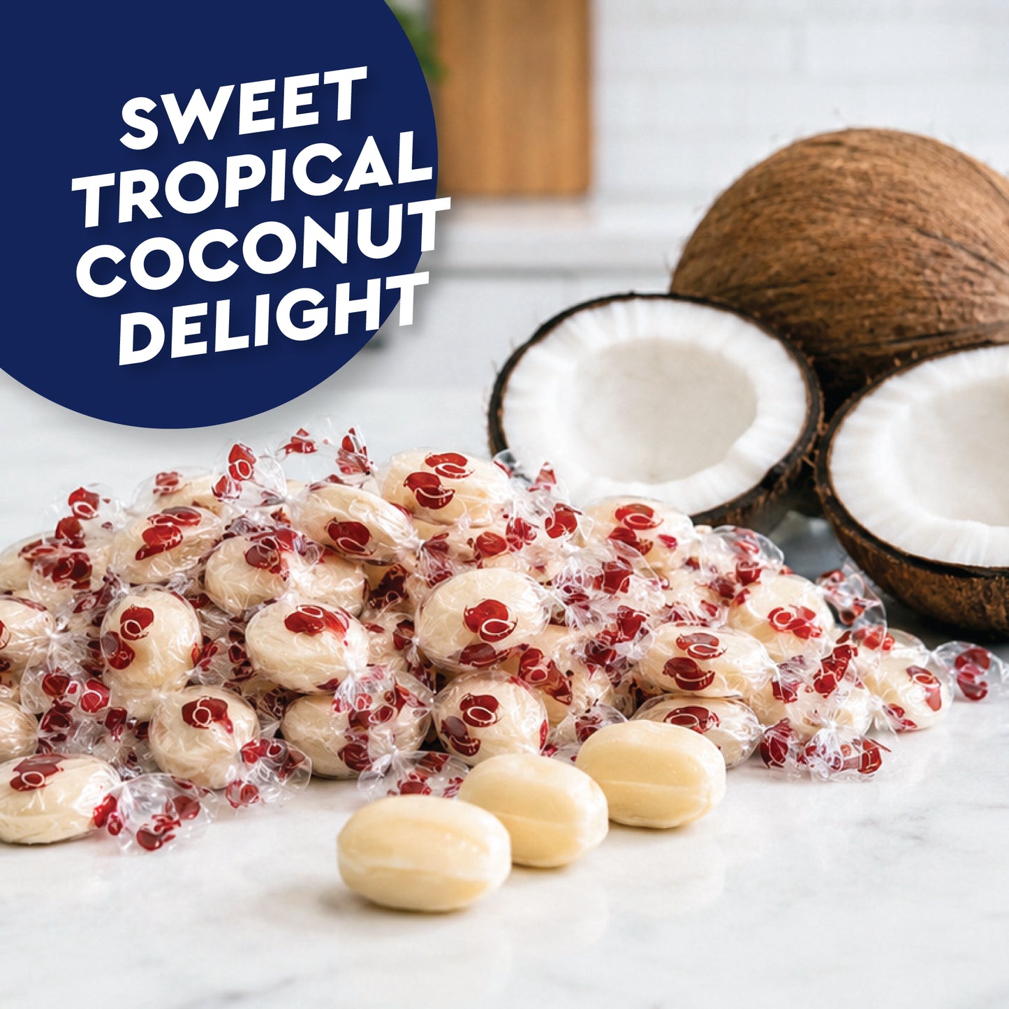 Coconut Hard Candy - 1 Pound Individually Wrapped Candy, Creamy Filled Coconut Candy, Bulk Bag Old Fashioned Treats