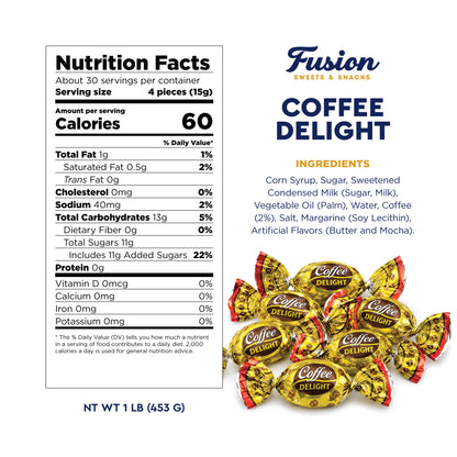 Coffee Delight - 1 Pound Bulk Bag - Coffee Candy Individually Wrapped - Hard Candy, Gluten Free Treat, Made With Real Beans