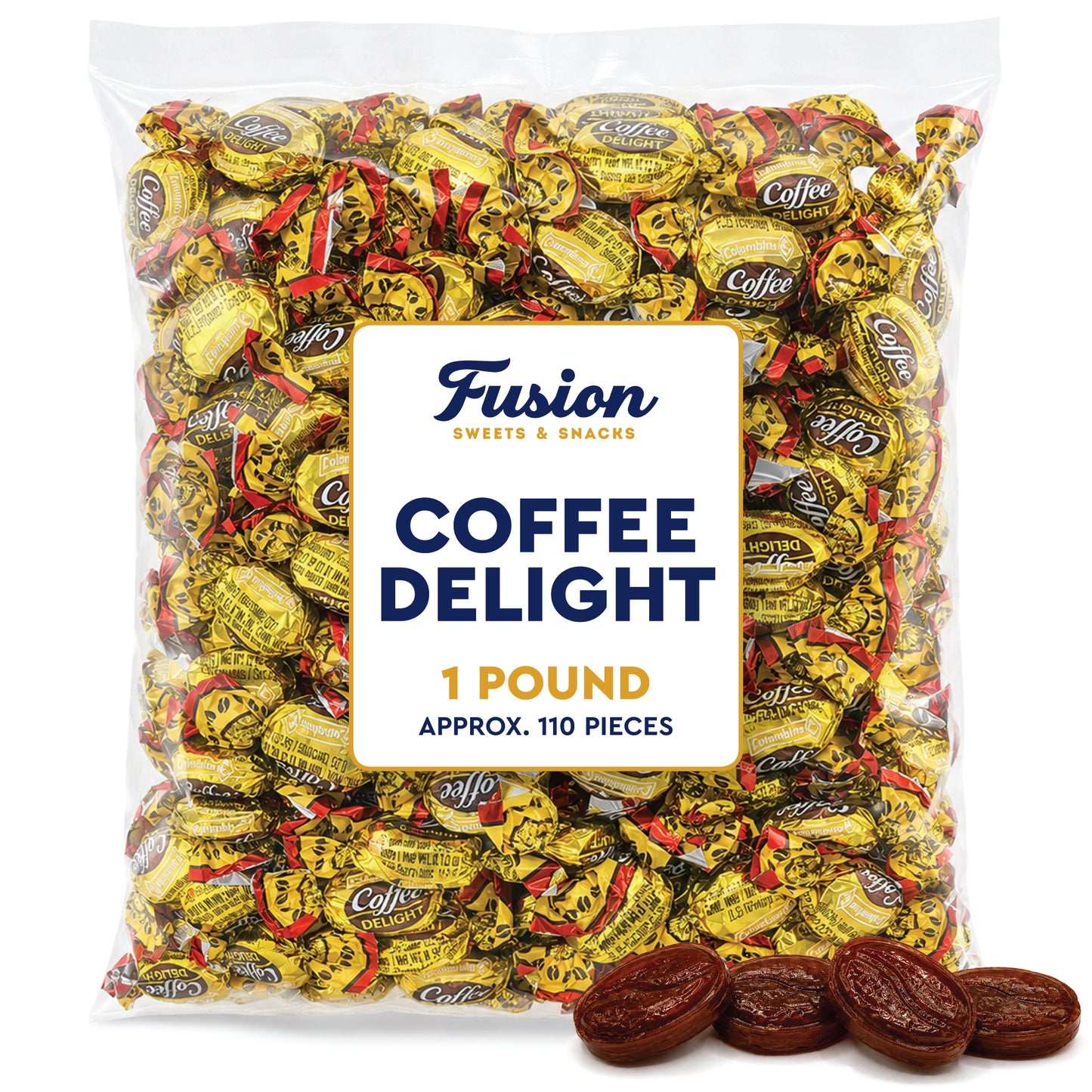 Coffee Delight - 1 Pound Bulk Bag - Coffee Candy Individually Wrapped - Hard Candy, Gluten Free Treat, Made With Real Beans