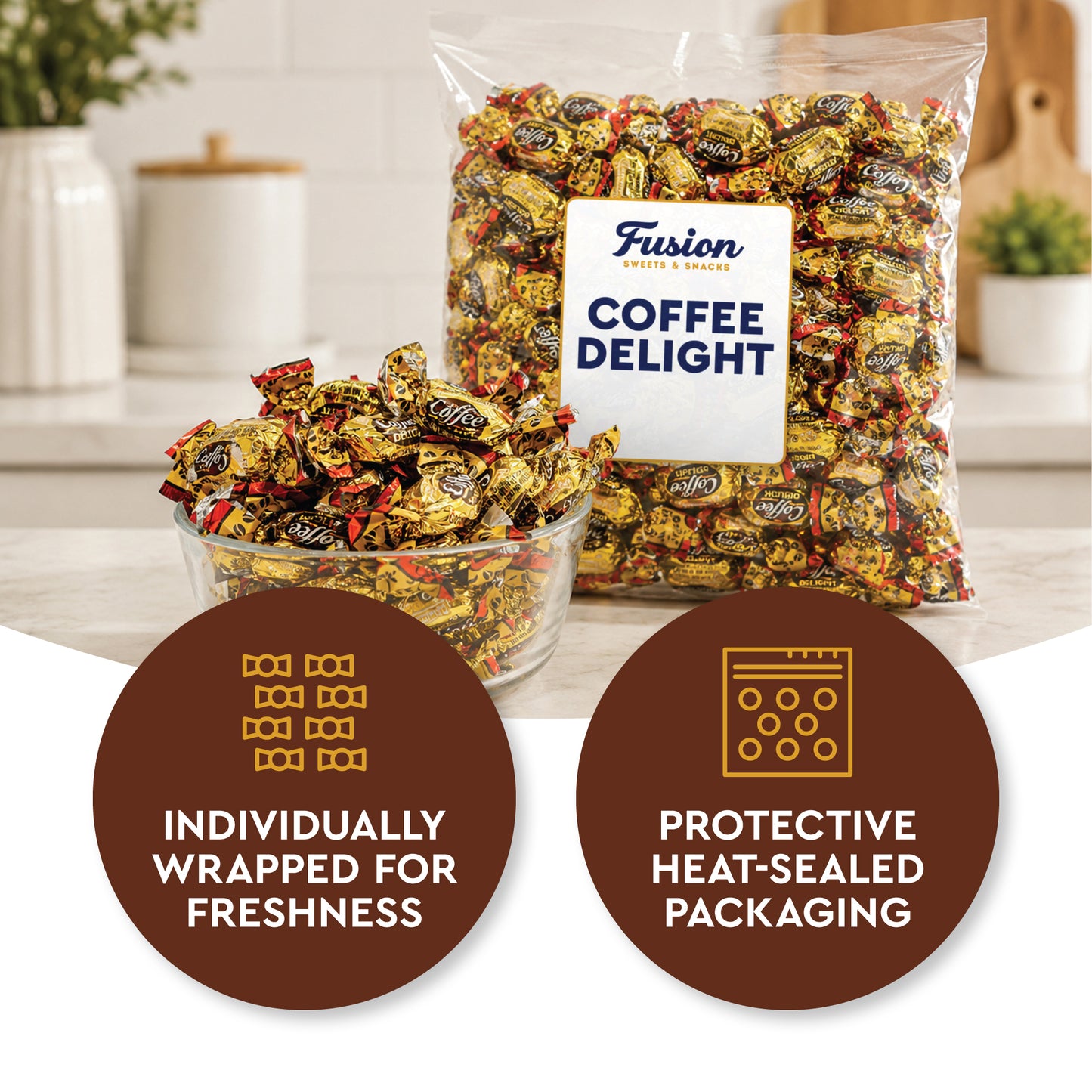 Coffee Delight - 1 Pound Bulk Bag - Coffee Candy Individually Wrapped - Hard Candy, Gluten Free Treat, Made With Real Beans
