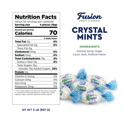 Crystal Candy Hard Mints - 2 Pounds (Approx. 200 Pieces) Arcor Blue Crystal Mint Candy Individually Wrapped, Breath Mints Bulk, After Dinner Mint, Bulk Candy