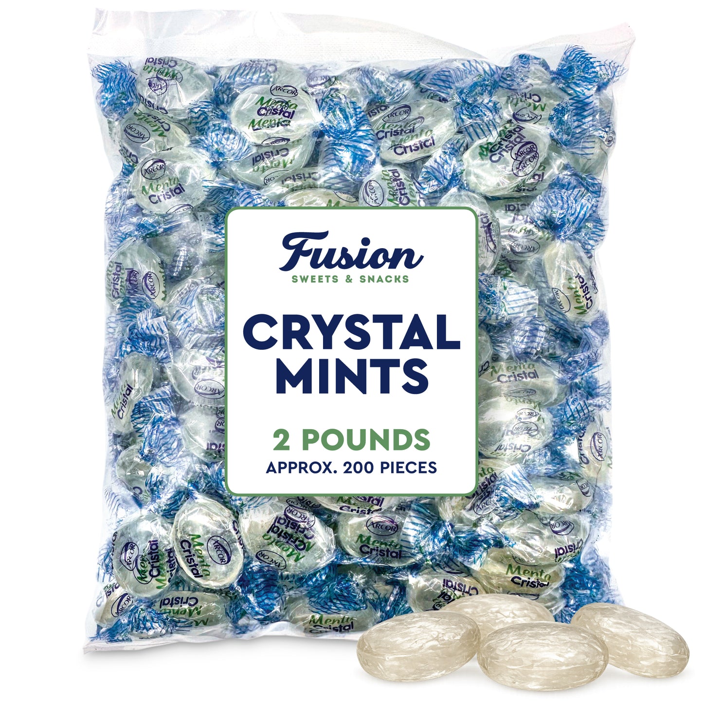 Crystal Candy Hard Mints - 2 Pounds (Approx. 200 Pieces) Arcor Blue Crystal Mint Candy Individually Wrapped, Breath Mints Bulk, After Dinner Mint, Bulk Candy
