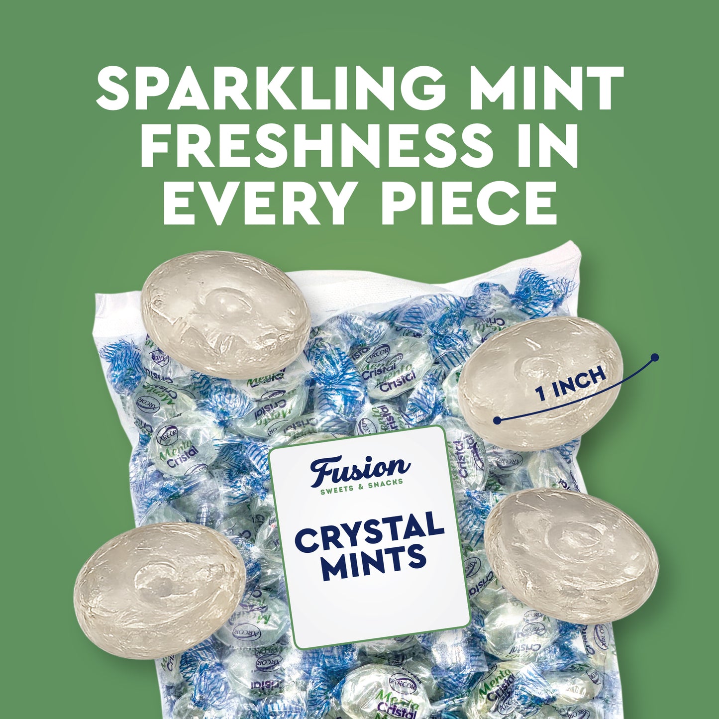 Crystal Candy Hard Mints - 2 Pounds (Approx. 200 Pieces) Arcor Blue Crystal Mint Candy Individually Wrapped, Breath Mints Bulk, After Dinner Mint, Bulk Candy