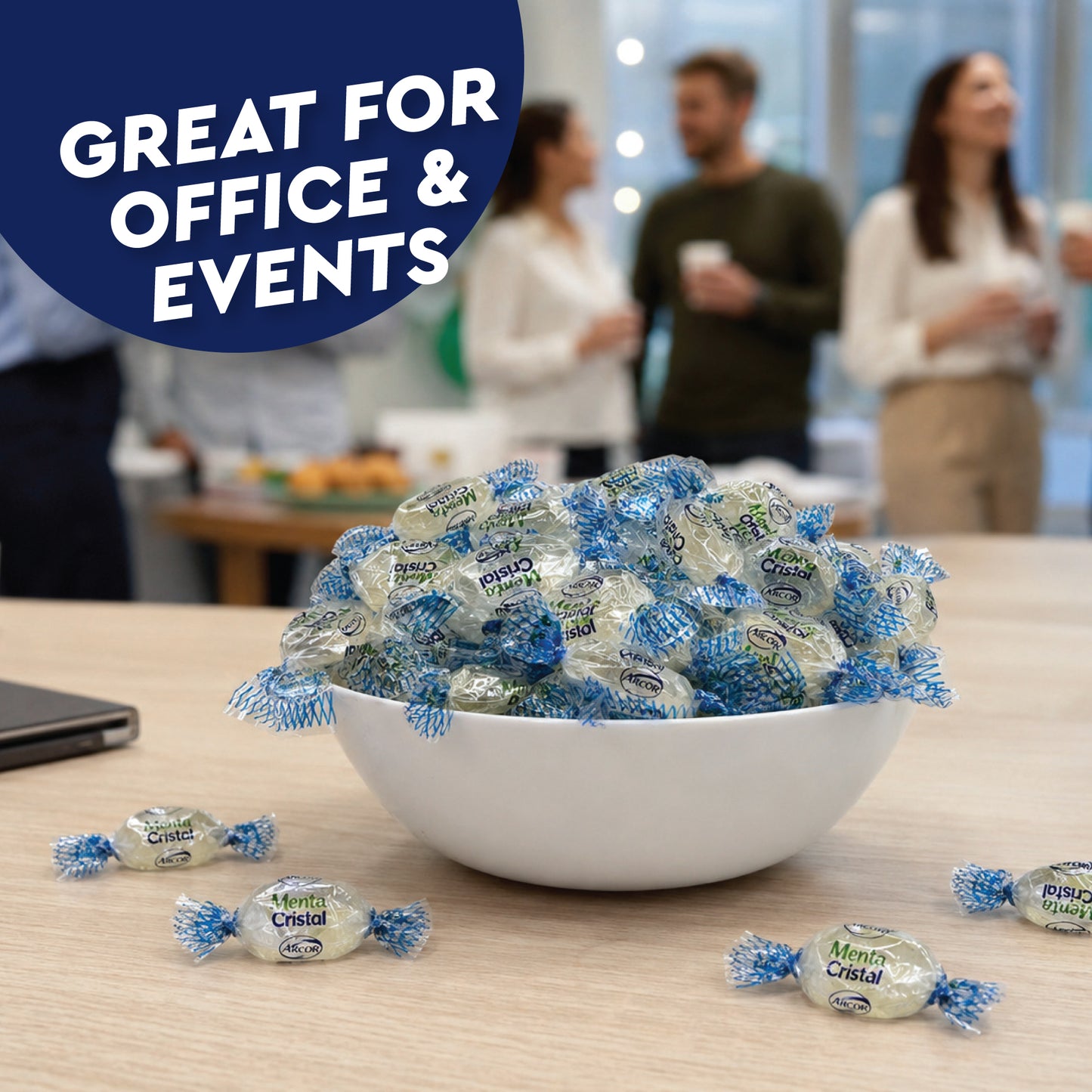 Crystal Candy Hard Mints - 2 Pounds (Approx. 200 Pieces) Arcor Blue Crystal Mint Candy Individually Wrapped, Breath Mints Bulk, After Dinner Mint, Bulk Candy