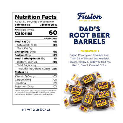 Dad's Root Beer Barrels - Rootbeer Barrels Hard Candy - 2 Pounds Bulk Bag (Approximately 100 count) - Old Fashioned Candies - Individually Wrapped Dad's Root Beer Barrels