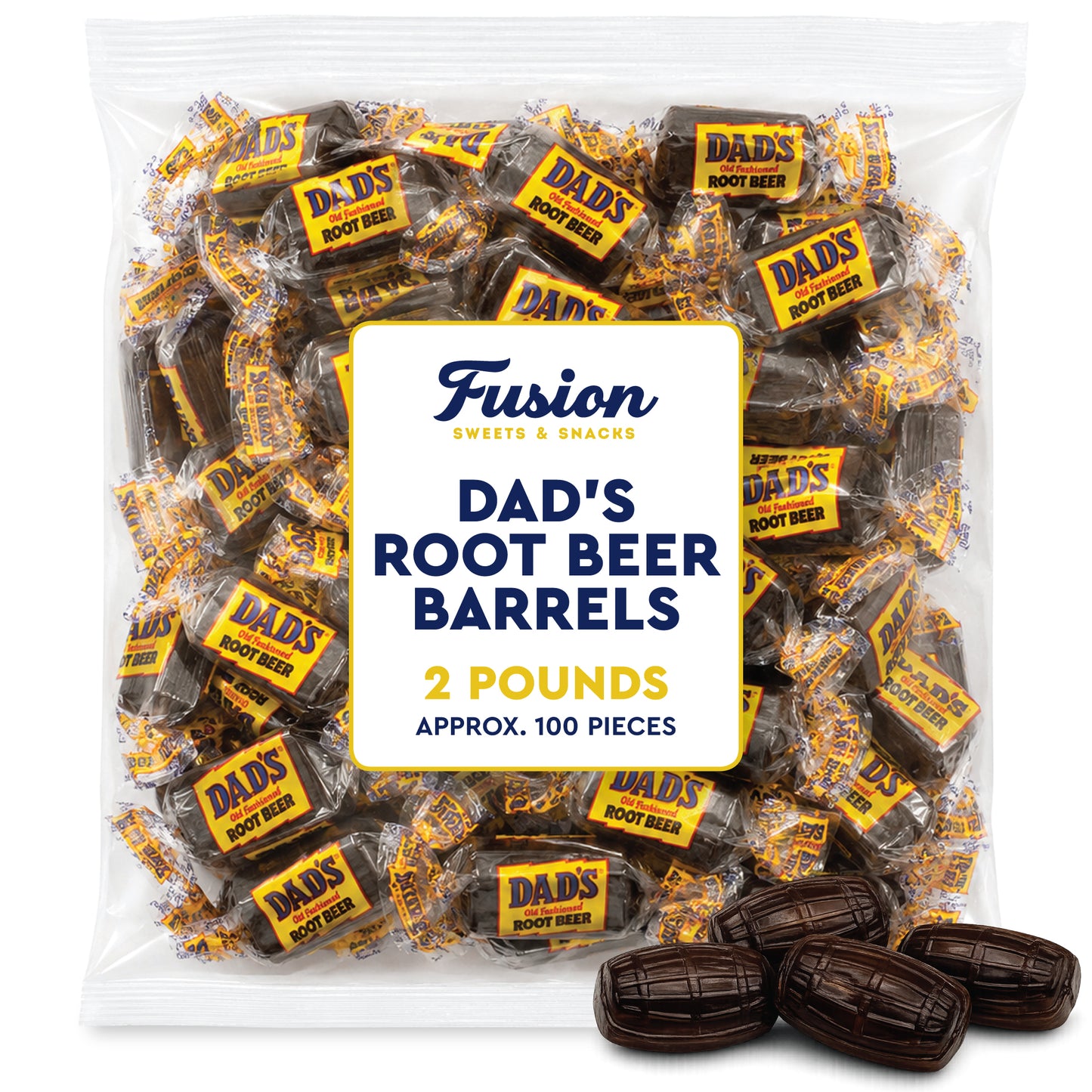 Dad's Root Beer Barrels - Rootbeer Barrels Hard Candy - 2 Pounds Bulk Bag (Approximately 100 count) - Old Fashioned Candies - Individually Wrapped Dad's Root Beer Barrels