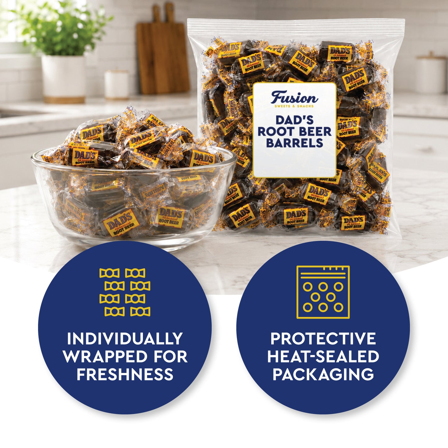 Dad's Root Beer Barrels - Rootbeer Barrels Hard Candy - 2 Pounds Bulk Bag (Approximately 100 count) - Old Fashioned Candies - Individually Wrapped Dad's Root Beer Barrels