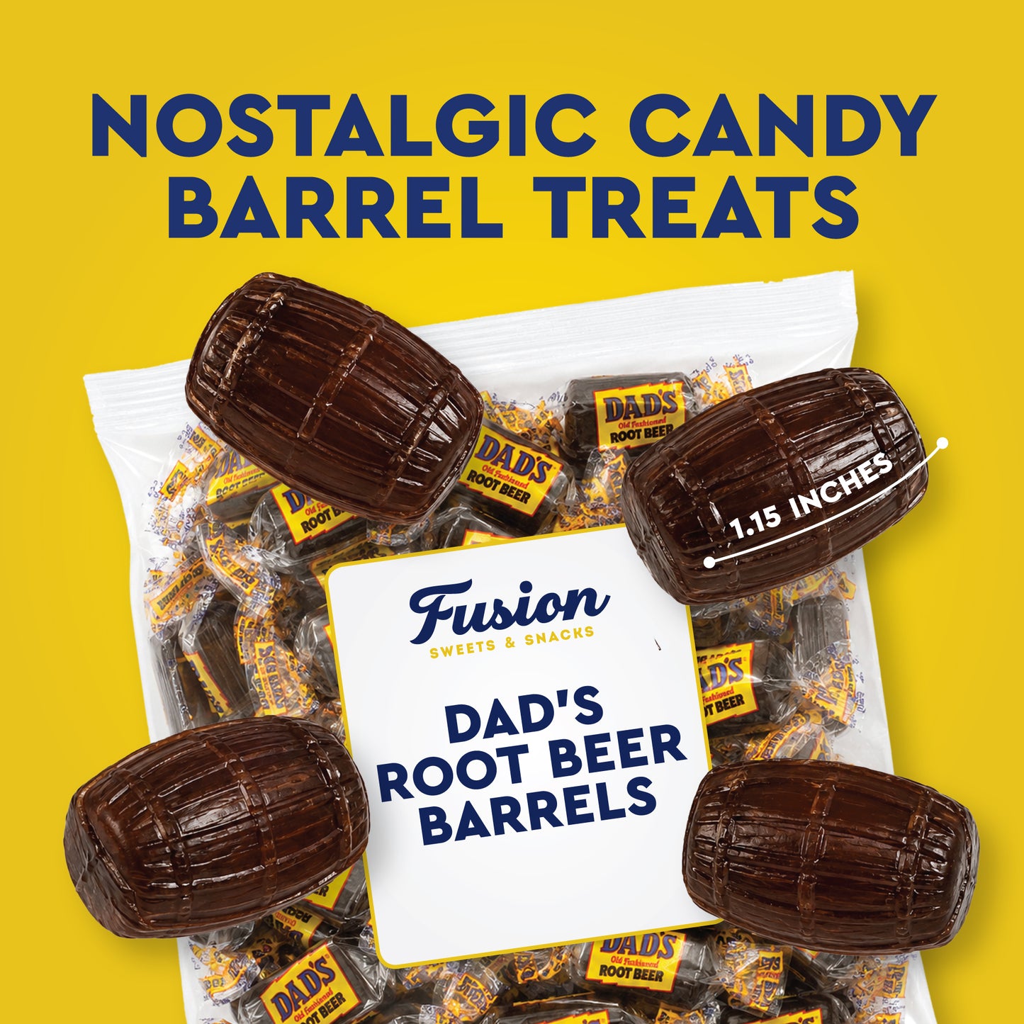 Dad's Root Beer Barrels - Rootbeer Barrels Hard Candy - 2 Pounds Bulk Bag (Approximately 100 count) - Old Fashioned Candies - Individually Wrapped Dad's Root Beer Barrels