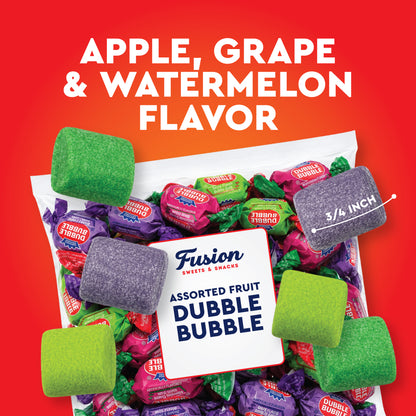 Dubble Bubble Assorted Fruit Flavor Gum - 1 Pound Bulk Bag of 3 Flavor Individually Wrapped Bubble Gum - Grape, Watermelon, Apple - Chewing Bubble Gum