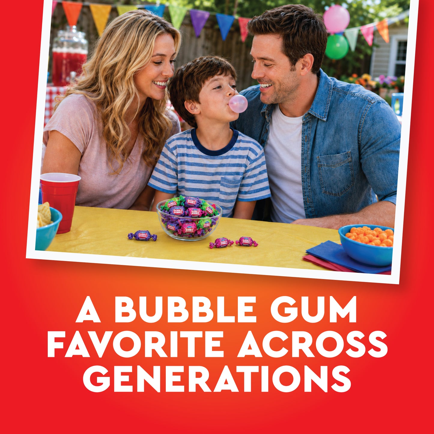 Dubble Bubble Assorted Fruit Flavor Gum - 1 Pound Bulk Bag of 3 Flavor Individually Wrapped Bubble Gum - Grape, Watermelon, Apple - Chewing Bubble Gum