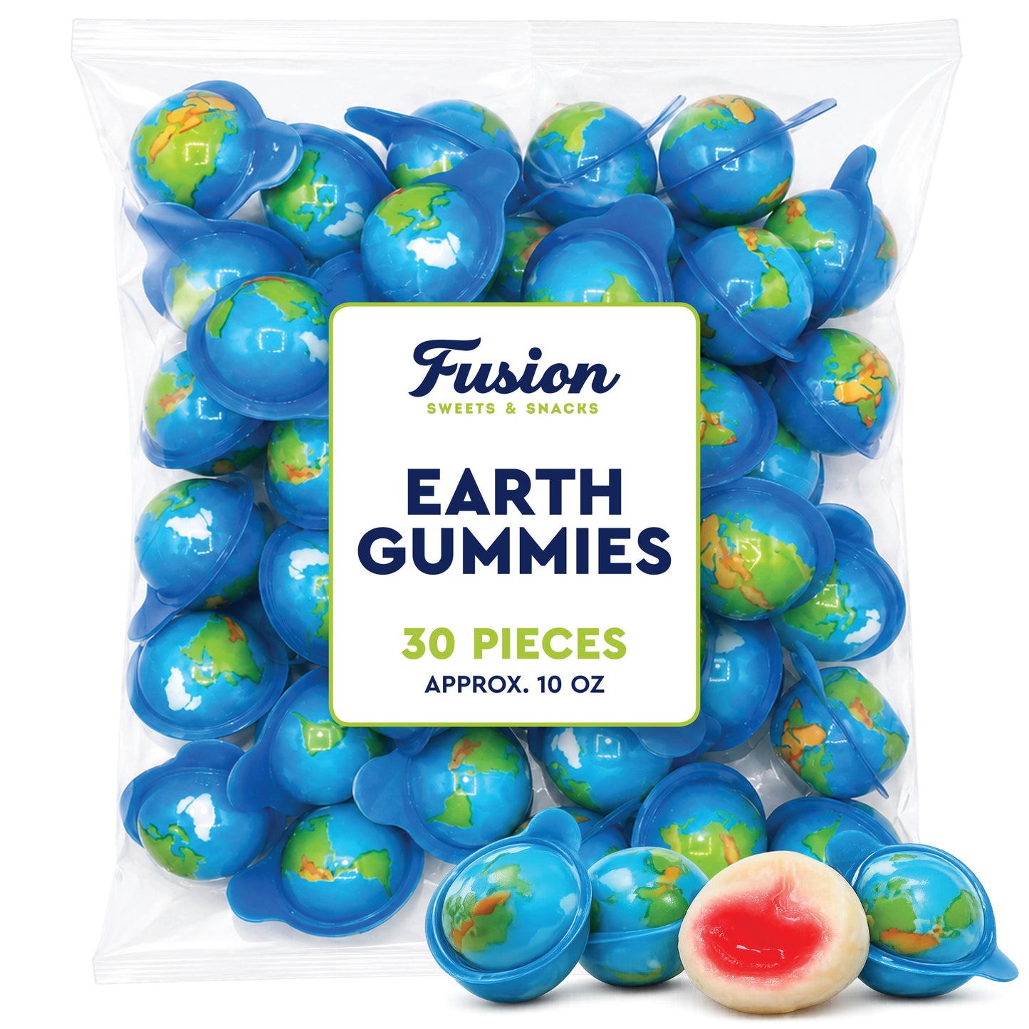 Earth Gummies 30 Count, Individually Wrapped Fruity Liquid Center Candy | Jelly-filled Gooey Center, Fun Globe Shaped Gummy Candy, Great For Parties, Classroom & Gifting
