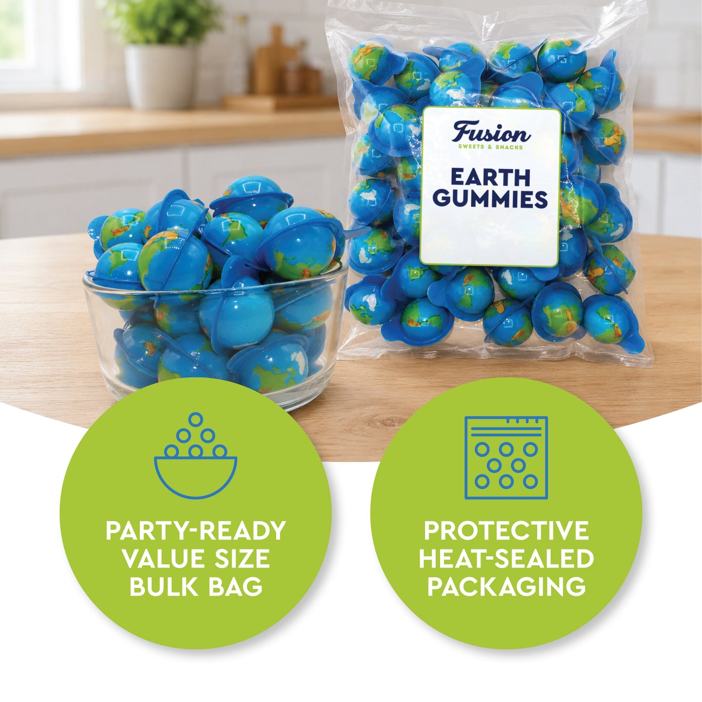 Earth Gummies 30 Count, Individually Wrapped Fruity Liquid Center Candy | Jelly-filled Gooey Center, Fun Globe Shaped Gummy Candy, Great For Parties, Classroom & Gifting
