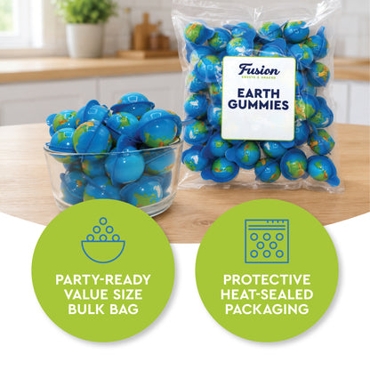 Earth Gummies 30 Count, Individually Wrapped Fruity Liquid Center Candy | Jelly-filled Gooey Center, Fun Globe Shaped Gummy Candy, Great For Parties, Classroom & Gifting