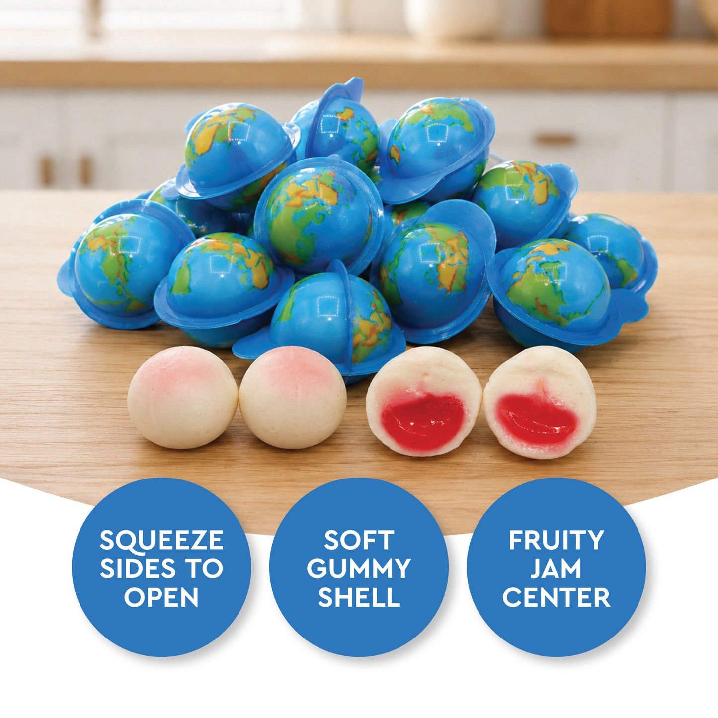 Earth Gummies 30 Count, Individually Wrapped Fruity Liquid Center Candy | Jelly-filled Gooey Center, Fun Globe Shaped Gummy Candy, Great For Parties, Classroom & Gifting