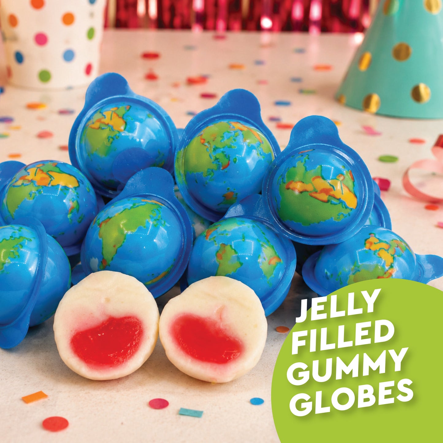 Earth Gummies 30 Count, Individually Wrapped Fruity Liquid Center Candy | Jelly-filled Gooey Center, Fun Globe Shaped Gummy Candy, Great For Parties, Classroom & Gifting