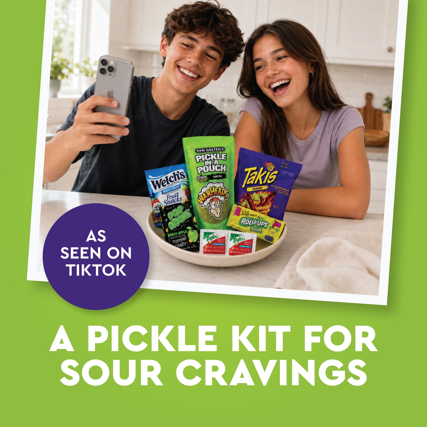 Extreme Sour Pickle Kit - Viral TikTok Snack | Sour Dill Pickle, Chili Rolled Corn Chips, Popping Candy, Fruit Gummies, Sour Rolled Fruit Candy & Chili Lime Seasoning